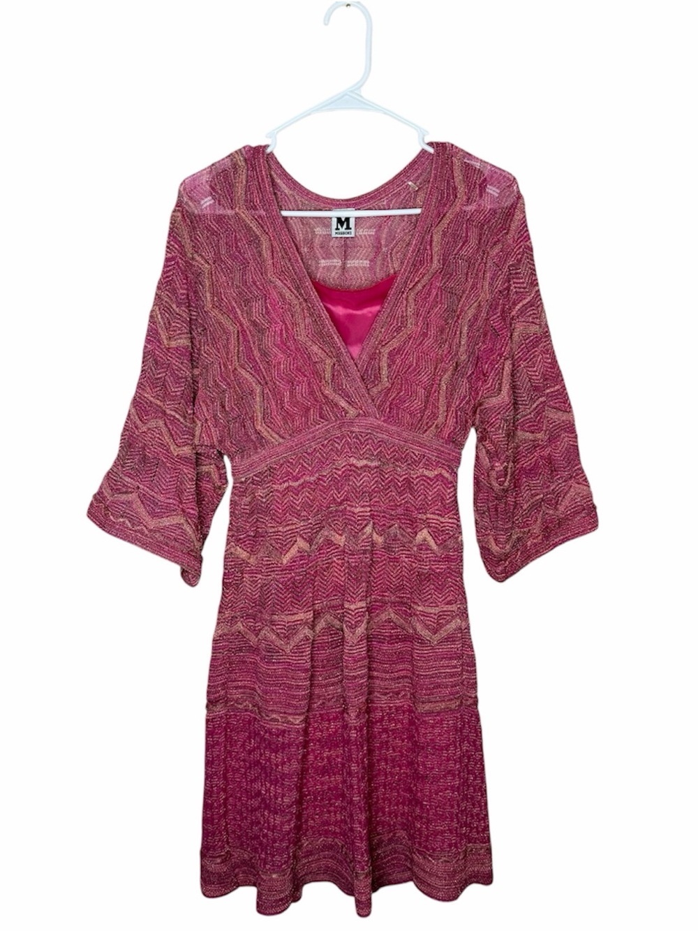 M Missoni Metallic Zigzag Striped Dress Size 38/US XS/2 Pink Gold Retail $895
